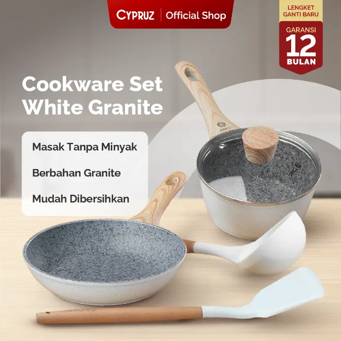 Cypruz WHITE GRANITE Series: Panci BASIC SET 5pcs 6X1