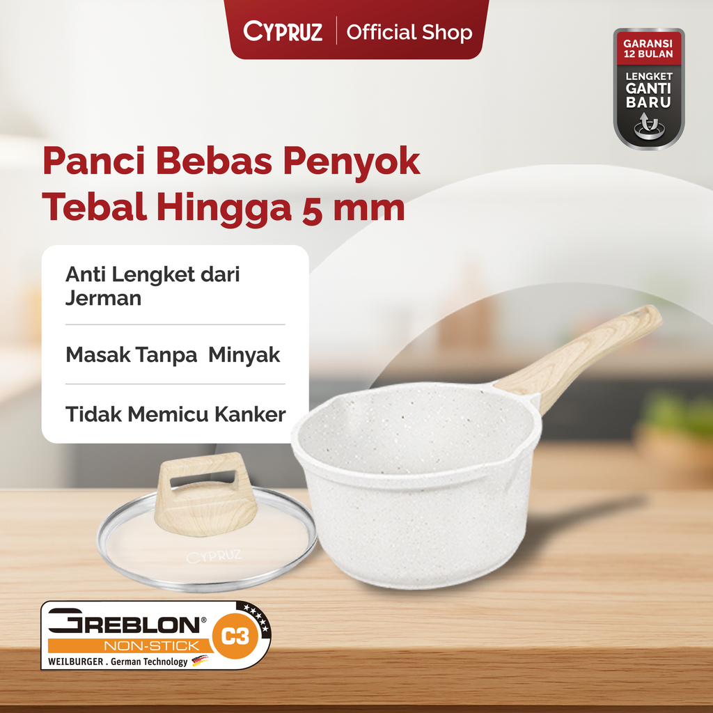 Cypruz White Granite Die Cast Sauce Pan 16cm 6X1