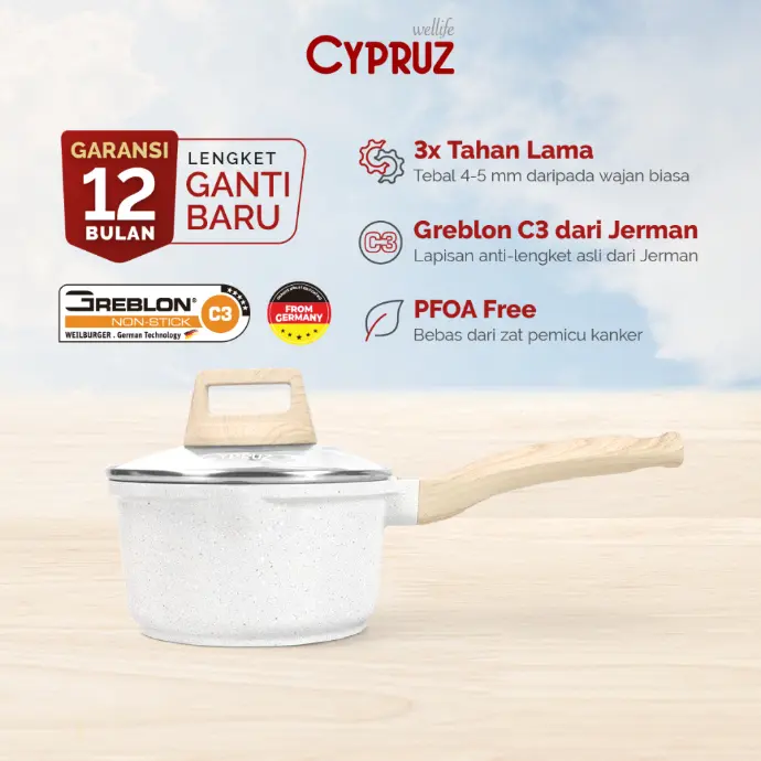 Cypruz White Granite Die Cast Sauce Pan 16cm 6X1