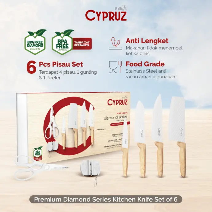 Cypruz White Diamond Knife Set:6pcs 20X1