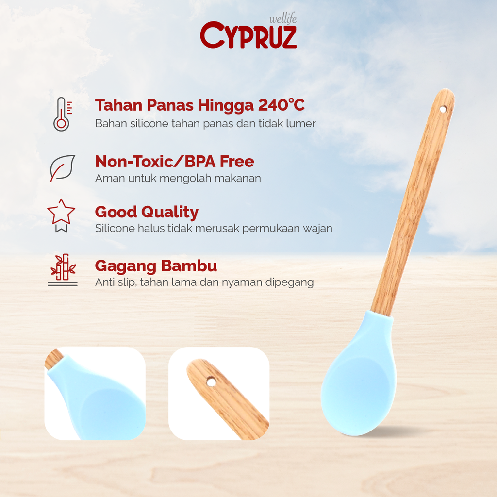 Cypruz Utensil Gg.Bambu+Silicone: Sendok Serving 24/360X1