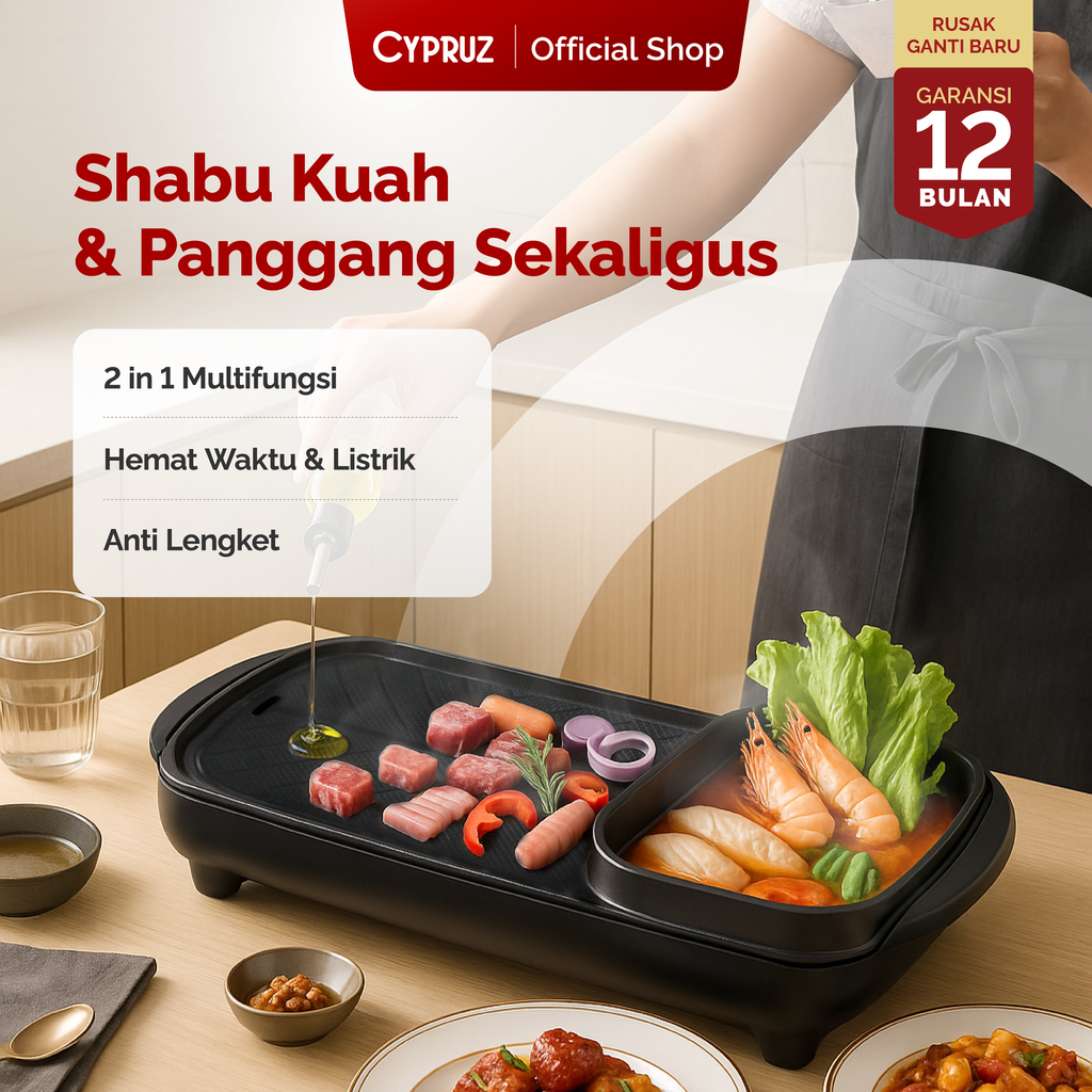 Cypruz Grill+Steamboat 2in1 Panjang 50cm 8X1