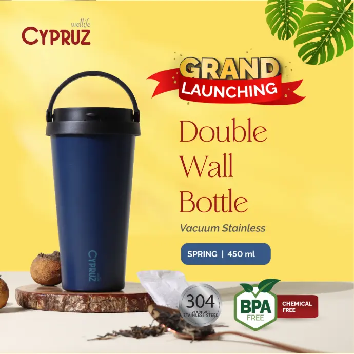 Cypruz Double Wall Coffee Mug Bottle Stainless 0.45L 24X1
