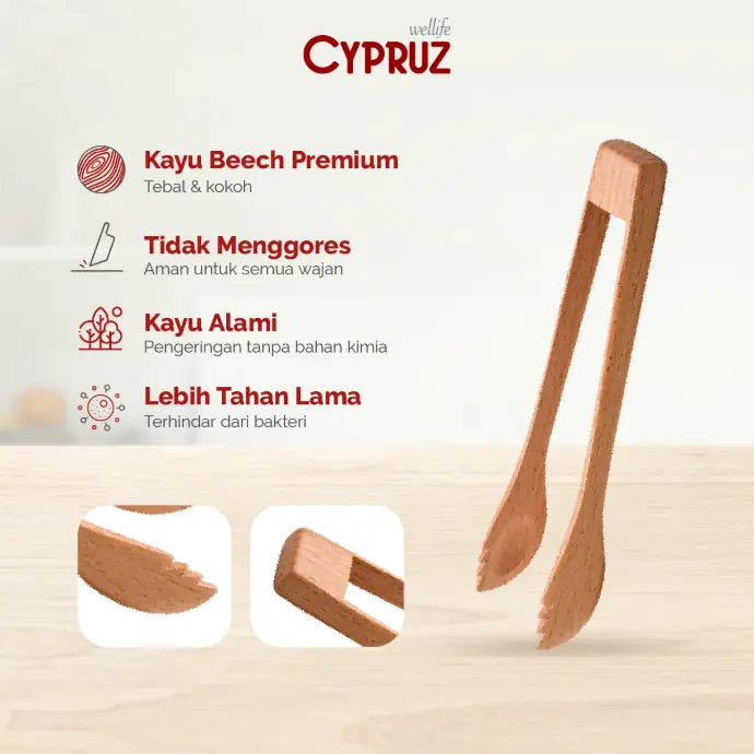 Cypruz Beech Wood Food Tongs 18,5CM 72X1