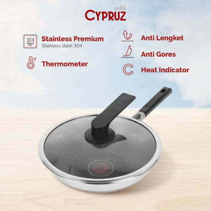 Cypruz Anti Scratch 304 Stainless Wok 32cm 6X1