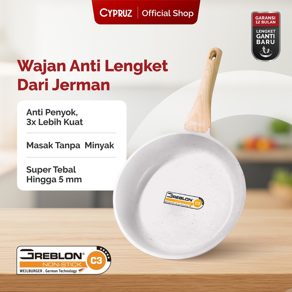 Cypruz White Granite Die Cast Fry Pan