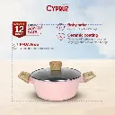 Cypruz Pink Ceramic Series Gagang Putih Kayu Casserole + Lid