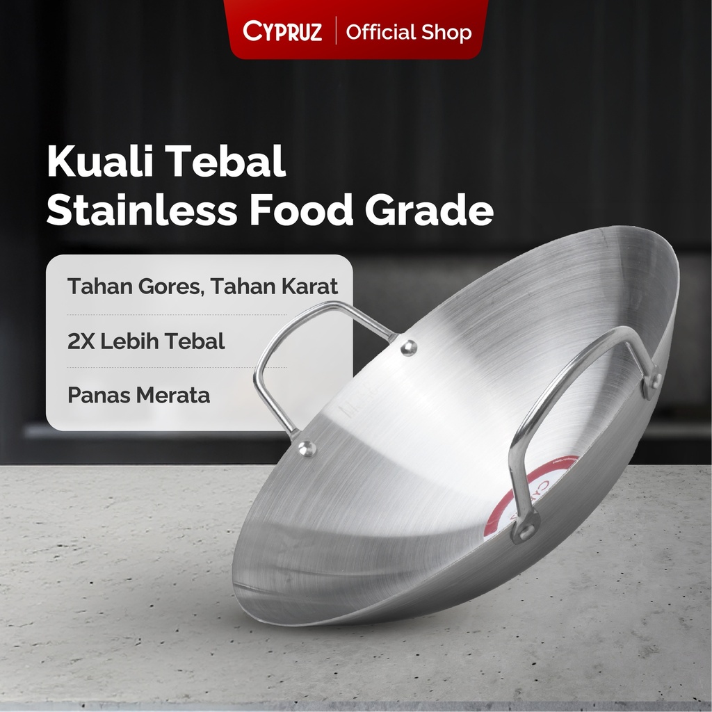 Cypruz Stainless Wok Pan 36cm 40X1