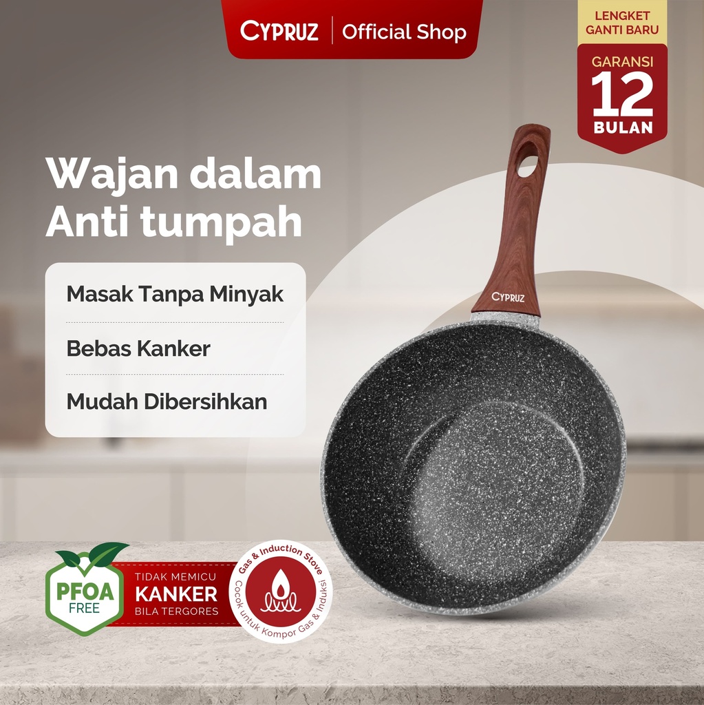 Cypruz Grey Marble Series Fry Wok