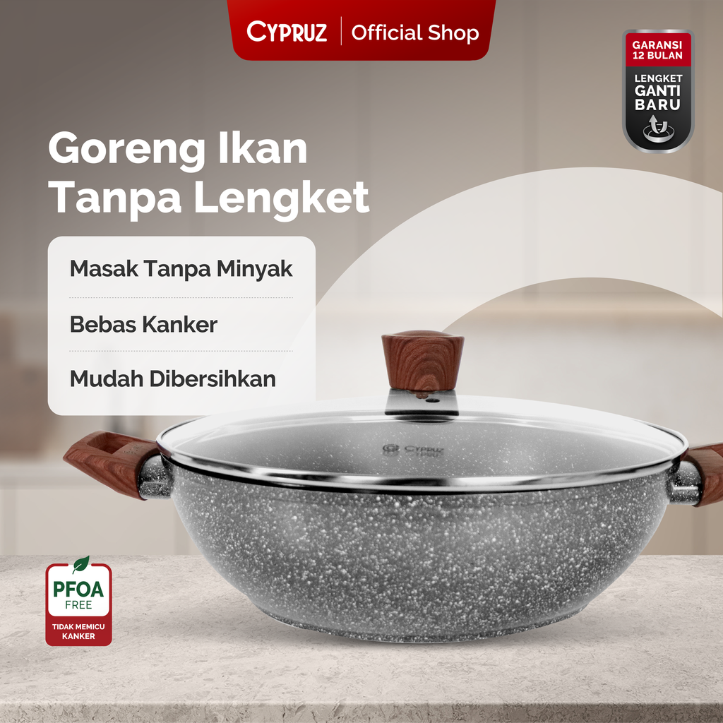 Cypruz Grey Marble Series Wok Pan + Lid