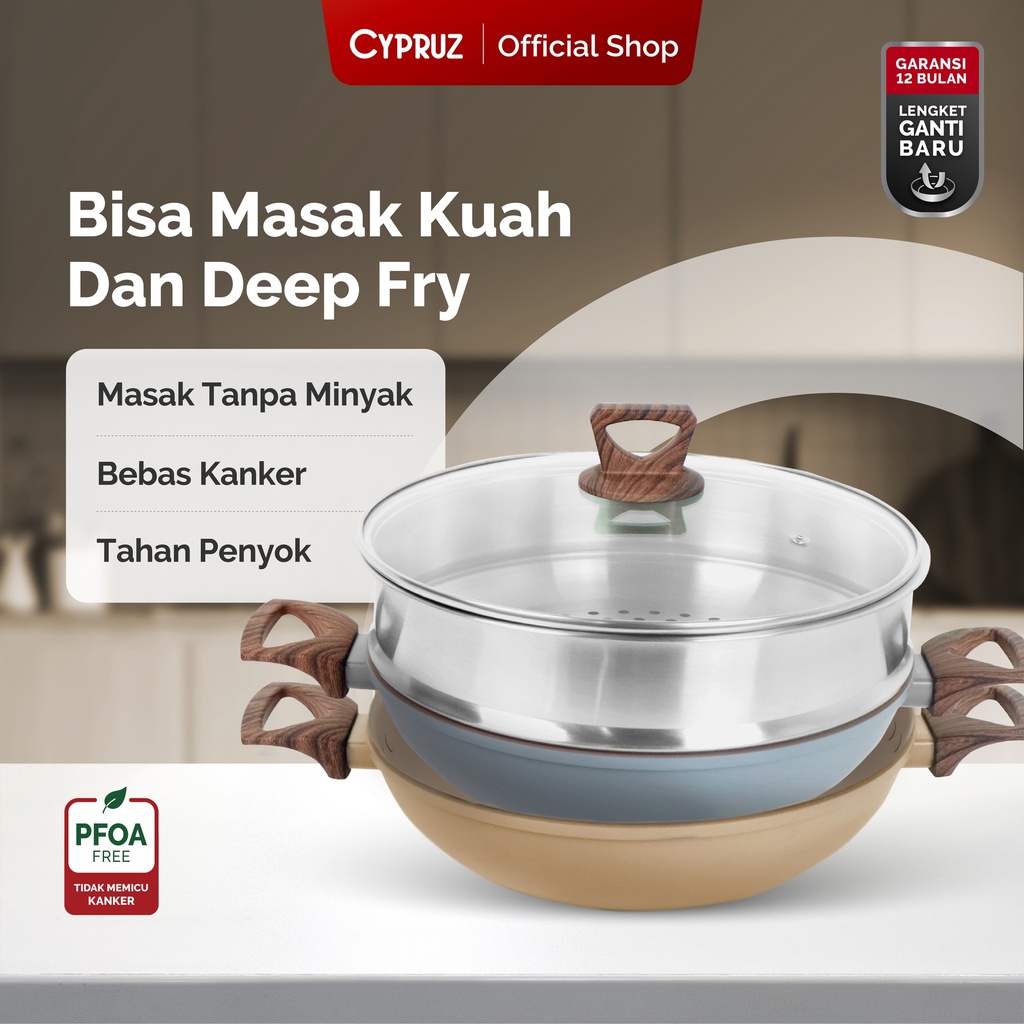 Cypruz Hercules Series Wok Pan + Steamer