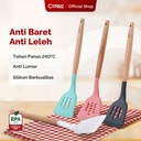 Cypruz Utensil Gagang Kayu Kepala Silicone Slotted Turner