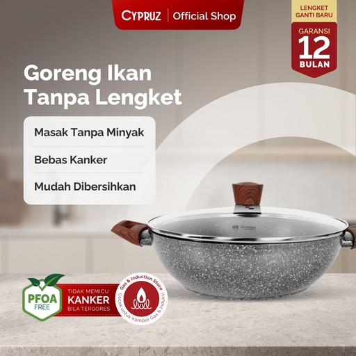 Cypruz Grey Marble Series Wok Pan + Lid