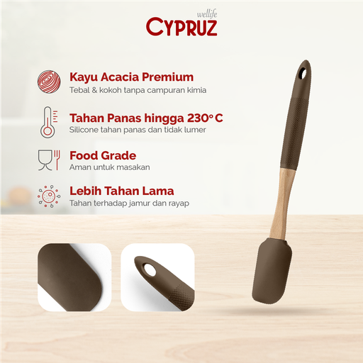 [AM-1046-CT] Cypruz Wood Utensil Series Gg.Silicone: Spatula (COKLAT) 96X1