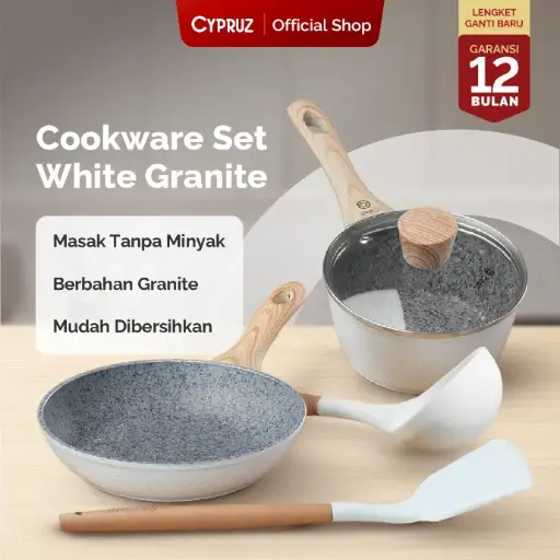 [PI-0911] Cypruz WHITE GRANITE Series: Panci BASIC SET 5pcs 6X1