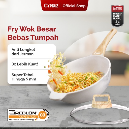 [FP-0964] Cypruz WHITE Die Cast Granite Fry Wok 24cm