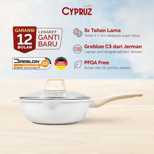 [FP-0964] Cypruz WHITE Die Cast Granite Fry Wok 24cm