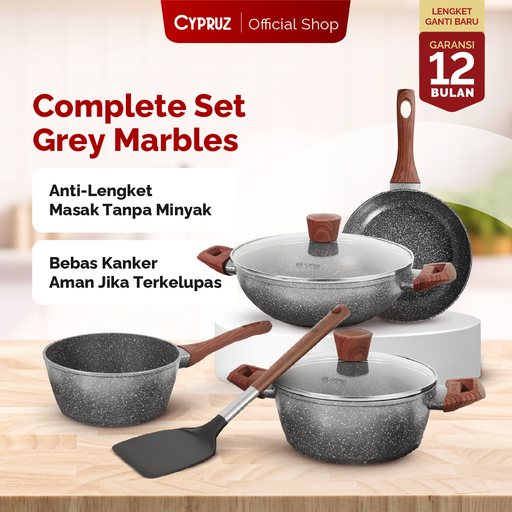 [PI-0903] Cypruz MARBLE Cookware Set: COMPLETE 7pcs 6X1