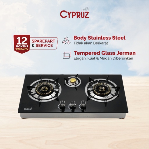 Cypruz Kompor Gas Kaca Tornado Tombol Atas