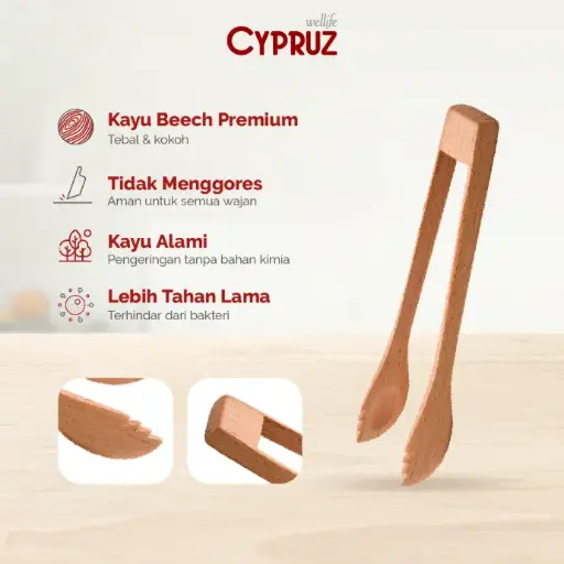 [AM-0751] Cypruz Beech Wood Food Tongs 18,5CM 72X1