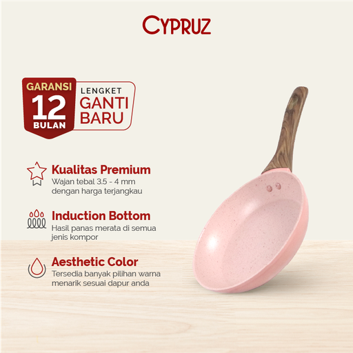 Cypruz Pastel Series Wood Handle Fry Pan Induction Bottom