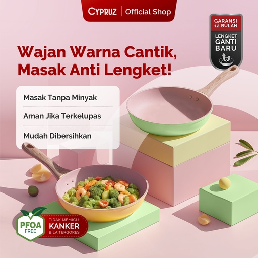 Cypruz Pastel Series Wood Handle Fry Pan Induction Bottom