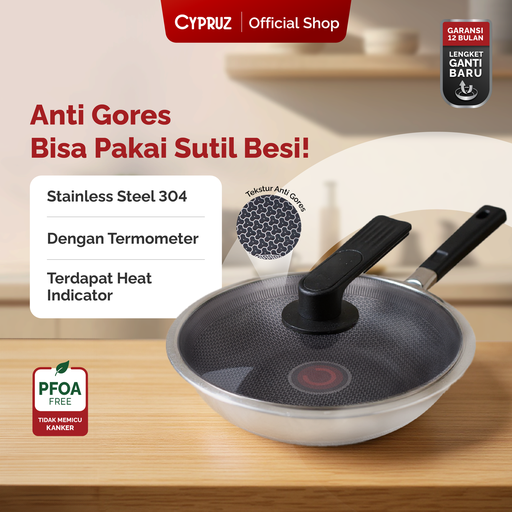 [FP-0992] Cypruz Anti Scratch 304 Stainless Wok 32cm 6X1