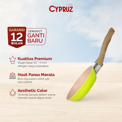 Cypruz Pastel Series Wood Handle Fry Pan Spiral Bottom