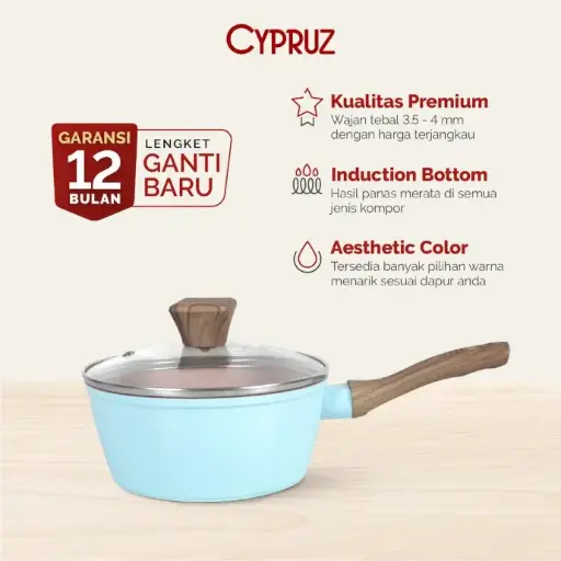 Cypruz Pastel Series Wood Handle Sauce pan Induction Bottom