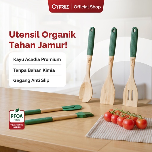 [AM-1041-HU] Cypruz Wood Utensil Series Gagang Silicone Spatula (HIJAU) 96X1