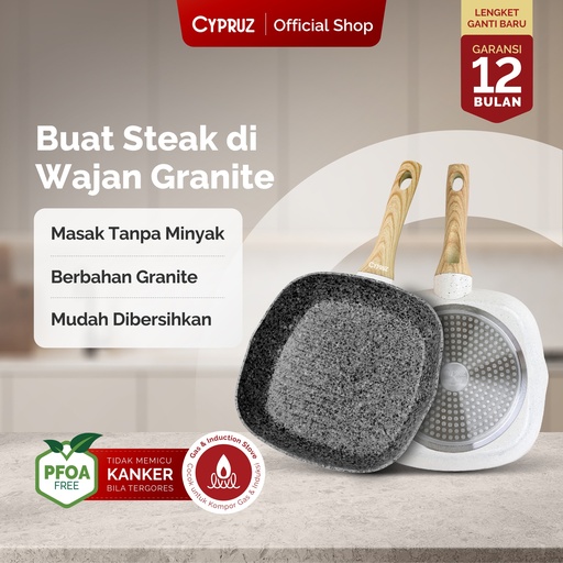 White Granite Series Gagang Coklat Kayu Grill Pan