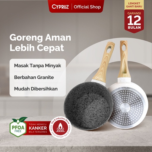 White Granite Series Gagang Coklat Kayu Sauce Pan