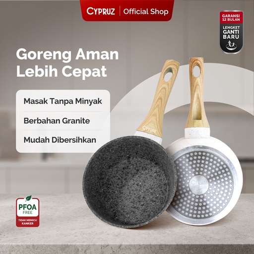 White Granite Series Gagang Coklat Kayu Sauce Pan
